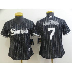 MLB White Sox Southside 7 Tim Anderson Black 2021 City Connect Cool Base Women Jersey