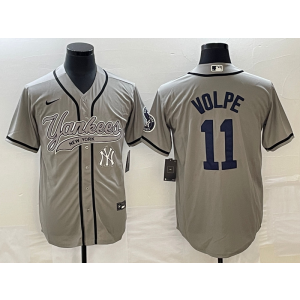 MLB Yankees 11 Anthony Volpe Grey Baseball Nike Cool Base Men Jersey
