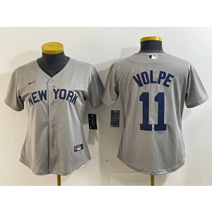 MLB Yankees 11 Anthony Volpe Grey Nike Cool Base Youth Jersey