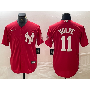 MLB Yankees 11 Anthony Volpe Red Nike Cool Base Men Jersey