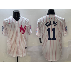MLB Yankees 11 Anthony Volpe White Pink Nike Cool Base Men Jersey