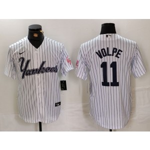 MLB Yankees 11 Anthony Volpe White Team Logo Nike Cool Base Men Jersey