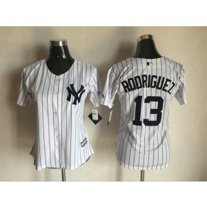 MLB Yankees 13 Alex Rodriguez White Cool Base Women Jersey