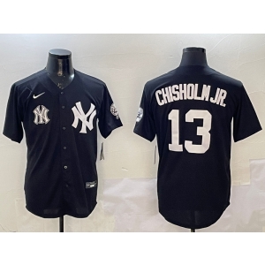 MLB Yankees 13 Chisholmjr Black Nike Cool Base Men Jersey