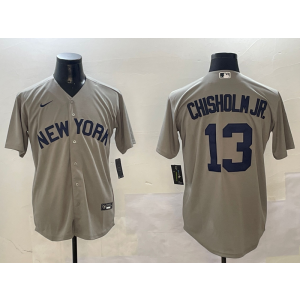 MLB Yankees 13 Chisholmjr Grey Dream Nike Cool Base Men Jersey