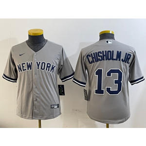 MLB Yankees 13 Chisholmjr Grey Nike Cool Base Youth Jersey