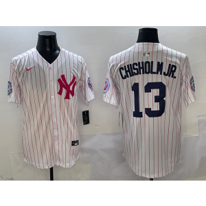 MLB Yankees 13 Chisholmjr White Pink Nike Cool Base Men Jersey