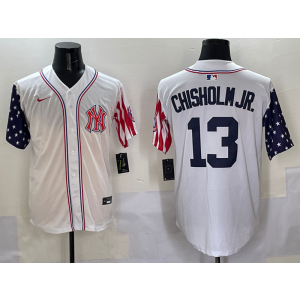 MLB Yankees 13 Chisholmjr White USA Flag Nike Cool Base Men Jersey