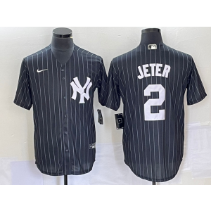 MLB Yankees 2 Derek Jeter Black Nike Cool Base Men Jersey