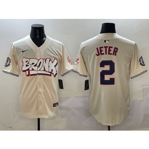 MLB Yankees 2 Derek Jeter Cream Nike Cool Base Men Jersey