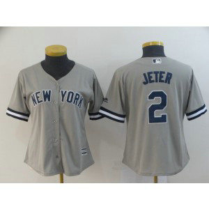MLB Yankees 2 Derek Jeter Gray Cool Base Women Jersey