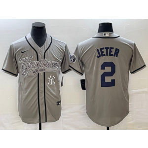 MLB Yankees 2 Derek Jeter Grey Baseball Nike Cool Base Men Jersey