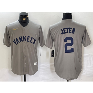 MLB Yankees 2 Derek Jeter Grey Nike Cool Base Men Jersey