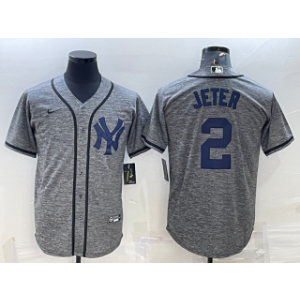 MLB Yankees 2 Derek Jeter Grey Nike Cool Base Men Jersey