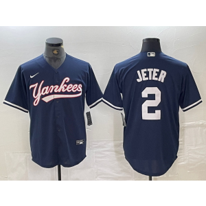 MLB Yankees 2 Derek Jeter Navy Nike Cool Base Men Jersey