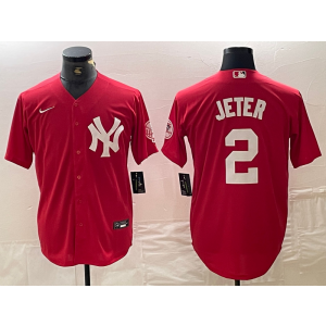 MLB Yankees 2 Derek Jeter Red Nike Cool Base Men Jersey