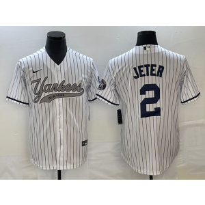 MLB Yankees 2 Derek Jeter White Baseball Nike Cool Base Men Jersey