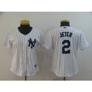 MLB Yankees 2 Derek Jeter White Cool Base Women Jersey