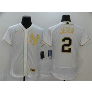 MLB Yankees 2 Derek Jeter White Gold 2020 Nike Flexbase Men Jersey