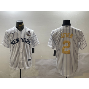 MLB Yankees 2 Derek Jeter White Gold 2024 World Series Nike Cool Base Men Jersey