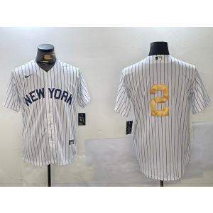 MLB Yankees 2 Derek Jeter White Gold Nike Cool Base Men Jersey