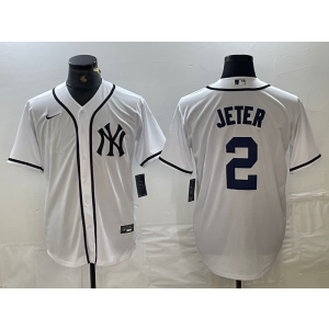 MLB Yankees 2 Derek Jeter White Nike Cool Base Men Jersey