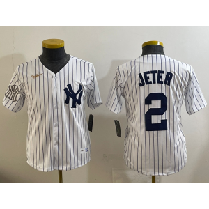 MLB Yankees 2 Derek Jeter White Nike Cool Base Youth Jersey