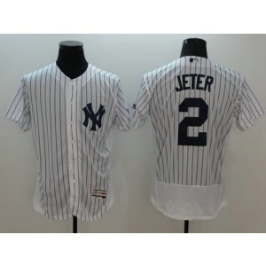 MLB Yankees 2 Derek Jeter White Strip Flexbase Name On Back Men Jersey