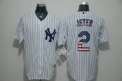 MLB Yankees 2 Derek Jeter White US Flag New Cool Base Jersey