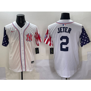 MLB Yankees 2 Derek Jeter White USA Flag Nike Cool Base Men Jersey