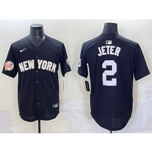 MLB Yankees 2 Jeter Black Nike Cool Base Men Jersey