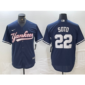 MLB Yankees 22 Soto Blue Nike Cool Base Men Jersey