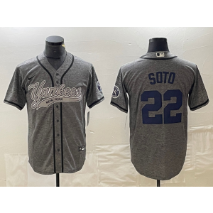 MLB Yankees 22 Soto Gray Baseball Nike Cool Base Men Jersey