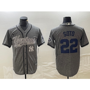 MLB Yankees 22 Soto Grey Baseball Nike Cool Base Men Jersey