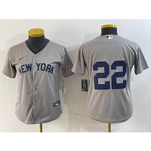 MLB Yankees 22 Soto Grey Nike Cool Base Women Jersey