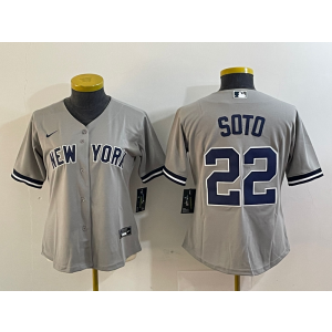 MLB Yankees 22 Soto Grey Nike Cool Base Youth Jersey