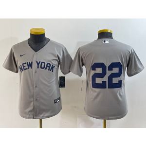 MLB Yankees 22 Soto Grey Nike Cool Base Youth Jersey