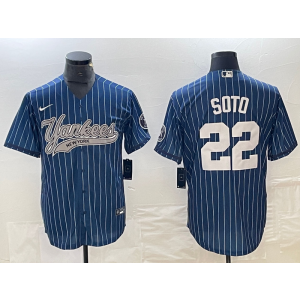 MLB Yankees 22 Soto Navy Baseball Nike Cool Base Men Jersey