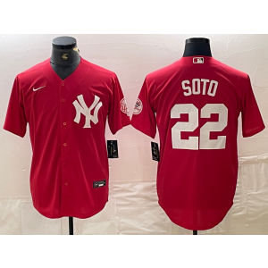 MLB Yankees 22 Soto Red Nike Cool Base Men Jersey