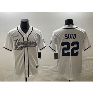 MLB Yankees 22 Soto White Baseball Nike Cool Base Men Jersey