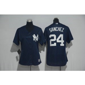 MLB Yankees 24 Gary Sanchez Navy Cool Base Women Jersey