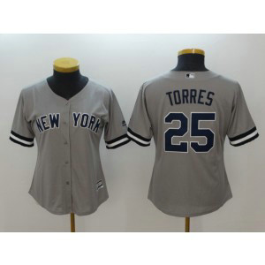 MLB Yankees 25 Gleyber Torres Gray Cool Base Women Jersey