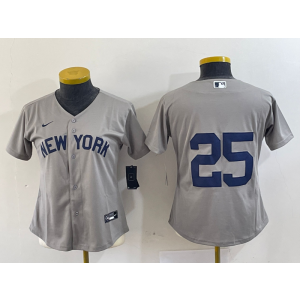 MLB Yankees 25 Grey Nike Cool Base Youth Jersey