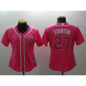 MLB Yankees 27 Giancarlo Stanton Pink Cool Base Women Jersey