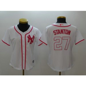 MLB Yankees 27 Giancarlo Stanton White Pink Cool Base Women Jersey