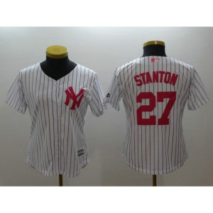 MLB Yankees 27 Giancarlo Stanton White Pink New Cool Base Women Jersey