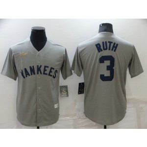 MLB Yankees 3 Babe Ruth 2021 Grey Nike Cool Base Men Jersey