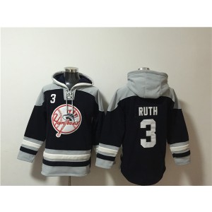 MLB Yankees 3 Babe Ruth Black Grey Ageless Must-Have Lace-Up Pullover Hoodie