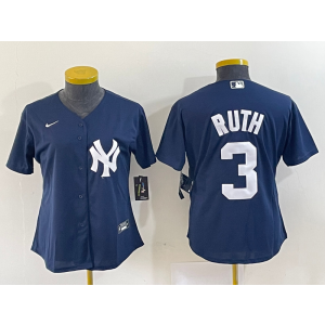 MLB Yankees 3 Babe Ruth Blue Nike Cool Base Women Jersey
