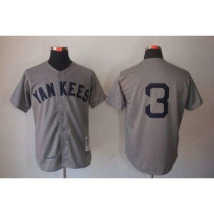 MLB Yankees 3 Babe Ruth Grey 1929 Mitchell and Ness Throwback Men Jersey